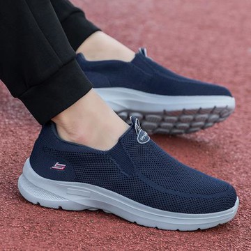 老人健步鞋男秋季網面透氣一腳蹬中老年父親爸爸鞋休閑老北京布鞋