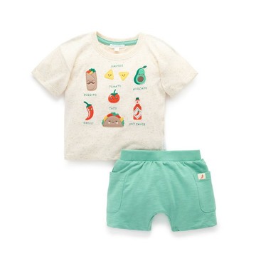 澳洲Purebaby有機棉嬰童短上衣褲套裝6M-2T 白綠色