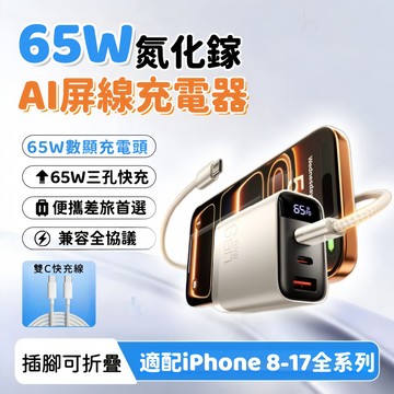 🔥限時下殺+6H出貨 65W數顯快充頭 PD快充頭 三孔充電頭 氮化鎵充電器 充電頭 筆電 手機 平板【超值充電套組】