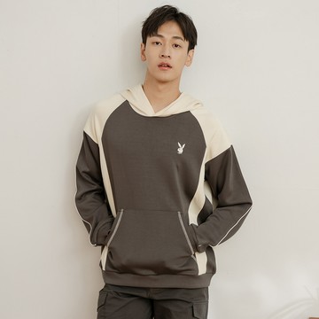 PLAYBOY - 米色流線撞深灰帽TEE - 深灰色/652-026-06-1