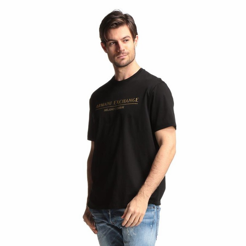 ARMANI EXCHANGE 半袖 クルーネック GOLD ロゴ トップス Tシャツ AXロゴ 半袖クルーネックTシャツ | Armani Exchange