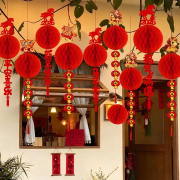 隔日💥2026馬年元旦新年開門紅燈籠小掛飾春節商場超市吊飾過年佈置裝飾