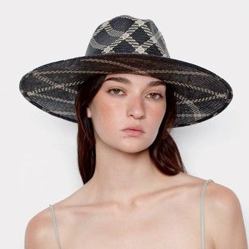 Ruslan Baginskiy RB撞色菱格編織凹頂草帽/黑色 - M
