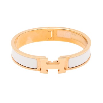 HERMES 愛馬仕 白色琺瑯 玫瑰金鍍金 Clic H 手環 H700001FO31PM 【二手名牌BRAND OFF】