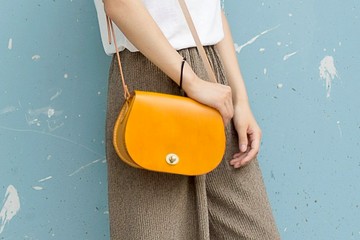 【切線派】經典馬鞍包純手工定制女士真皮包斜挎包圓形皮包