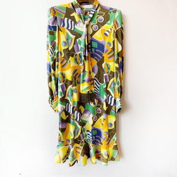 80s繫領圖案連身裙