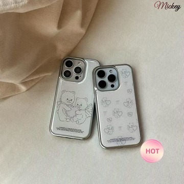 新款手機保護殼.銀邊玻璃韓 小熊愛心枕適用于iPhone17promax手機殼蘋果17pro/17