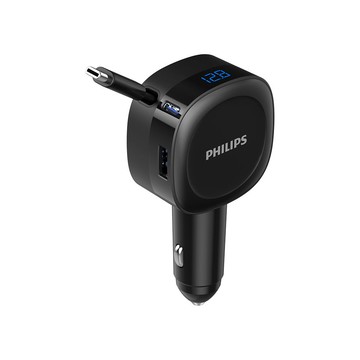 Philips 飛利浦 DLP2360C 60W高速快充LED數顯伸縮線2孔車載充電器智慧安全保護 廠商直送