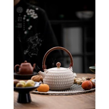 復古陶瓷茶壺圍爐炭火煮茶白陶煮茶壺家用室內功夫茶具茶爐煮茶器