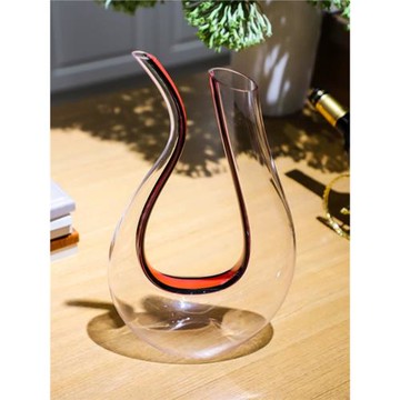 手工水晶玻璃豎琴紅絲黑絲醒酒器U型6字醒酒分酒器酒莊紅酒倒酒壺
