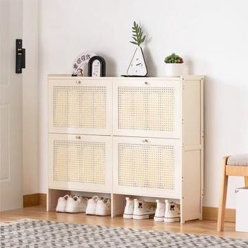 Happylife 楠竹奶白翻門鞋櫃 雙層四門 Y12374