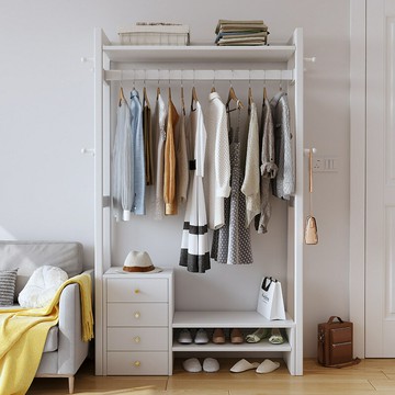 衣帽架 衣架 掛衣架 免運熱銷 附發票 快速出貨 簡易實木衣架落地衣帽架臥室家用掛衣架室內晾衣架房間帶抽屜架子