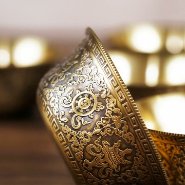 純銅供水碗雕刻八吉祥藏式供佛用品家用居士八供圣水杯供佛杯供杯