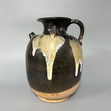 唐黑釉藍斑雙繫執壺