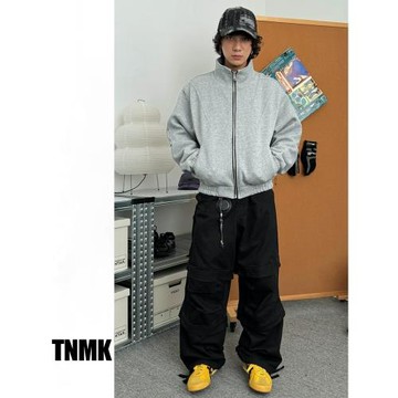 TNMK美式重磅厚實500G純色開衫衛衣寬松立領通勤解構夾克外套男潮