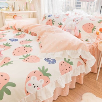 純棉床上用品四件套100全棉少女心公主風床單三件套仙女被套4