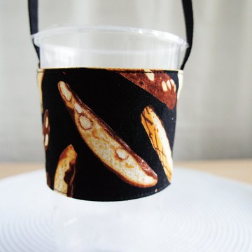 Lovely【歐美布】黑色餅乾大冷飲料杯袋、提袋、環保杯套【黑】