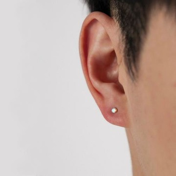 s999純銀炫彩鋯石耳釘男簡約彩鉆耳骨釘男生小眾氣質通勤耳飾品女