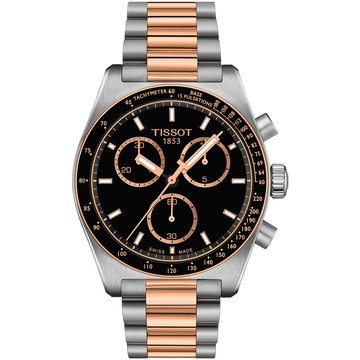 TISSOT 官方授權 PRS516 經典時尚三眼計時錶/黑X玫瑰半金/40mm/T1494172205101