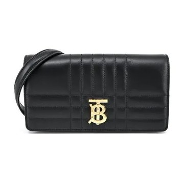 BURBERRY  Lola TB金字LOGO 絎縫羔羊皮翻蓋斜背包(黑色)