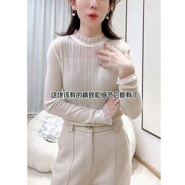 半高領蕾絲打底衫女秋季新款小香風內搭小衫修身顯瘦針織衫上衣