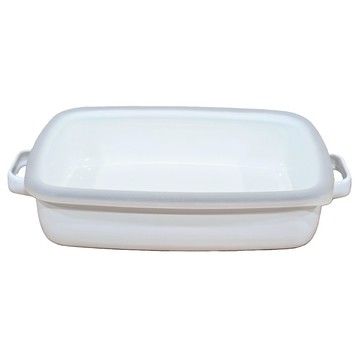 FUJIHORO 雙耳琺瑯烘焙保鮮盒淺型 附塑膠蓋 白色 + 橄欖綠 1.6L  1個  1 個容器 + 1 個蓋子