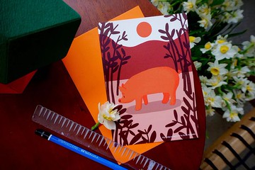 12生肖復古印刷卡片 - 豬