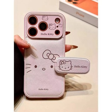 日韓少女粉貓咪錶情折疊支架適用iPhone17promax蘋果16手機殼15女