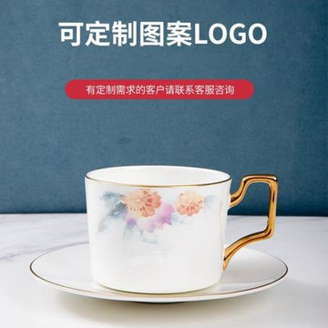 唐山純白陶瓷咖啡杯套裝家用金把手禮品下午茶水杯伴手禮骨瓷杯碟