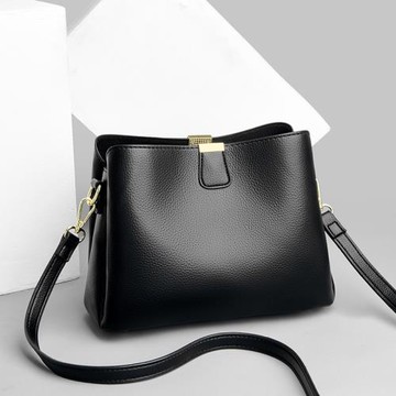 三層軟皮時尚水桶小包包斜挎包女夏天2024新款簡約單肩百搭休閑