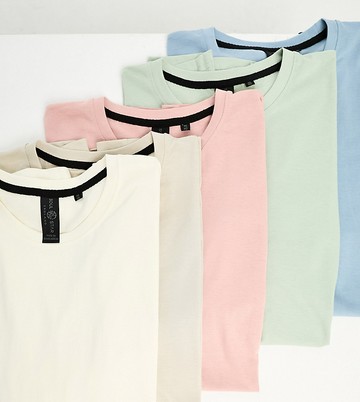 Soulstar Tall 5 pack t-shirts in blue, green, ecru, stone, pink-Multi