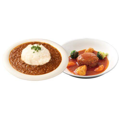 送料無料 秋田 豚なんこつキーマカレー ＋ 豚なんこつハンバーグ 各1個セット　ご当地 レトルトカレー コラーゲン