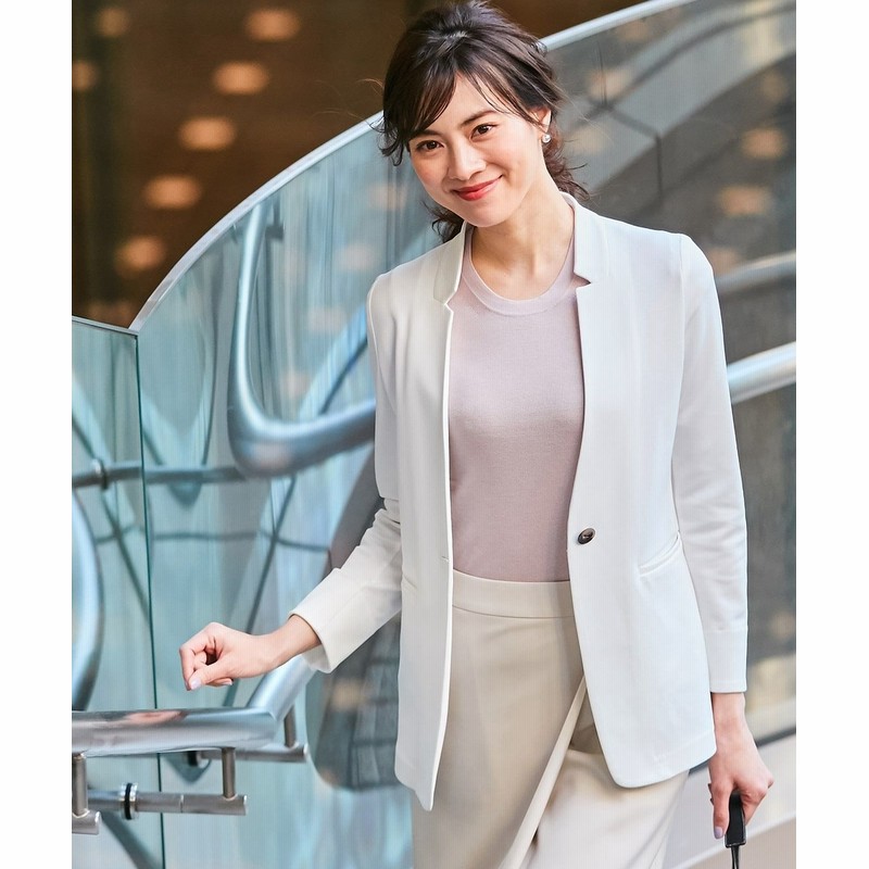 【 新品 タグ付 】アイシービー 洗える ノーカラー L テーラード ベージュ セール】 【セットアップ対応・洗える】 LooseWeave ノーカラー