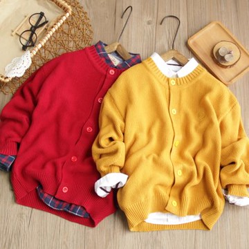 兒童針織開衫純棉毛衣春秋新款純色薄毛線衣男女童韓版文藝范外套
