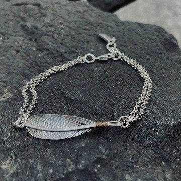 純銀 羽毛 手鍊 雙鍊款 客製化姓名 S416