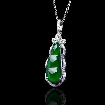 冰種老坑綠翡翠福豆項鍊 18K金鑽石 | 天然翡翠A貨 | 送禮