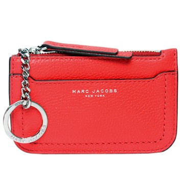 MARC JACOBS 燙金字母荔枝紋皮革鑰匙零錢包(紅色)