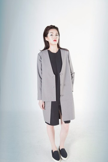 Egeria多層次格紋長版大衣