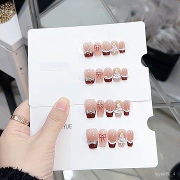 🥰可可新品🥰奈姿 純手工光療穿戴甲聖誕蝴蝶結批髮成品重複使用美甲貼片可拆手工穿戴甲高級感穿戴甲顯白美甲片新年穿戴甲 8D