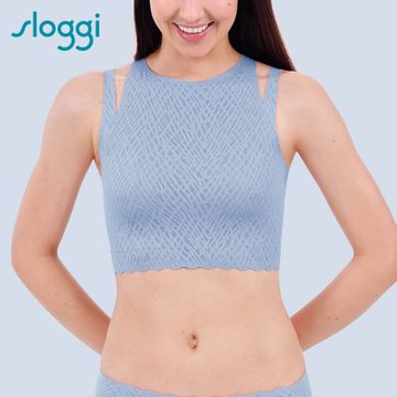 sloggi-ZERO FEEL BLISS零感蕾絲雅致系列削肩短版上衣 灰藍