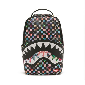 SPRAYGROUND 瘋狂格紋鋸齒鯊大容量後背包 黑色 G682764