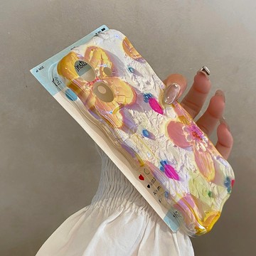 韓系藍光油畫花朵適用於iphone15promax手機殼蘋果16保護套14防摔13全包新款15pro超火max手機套網紅