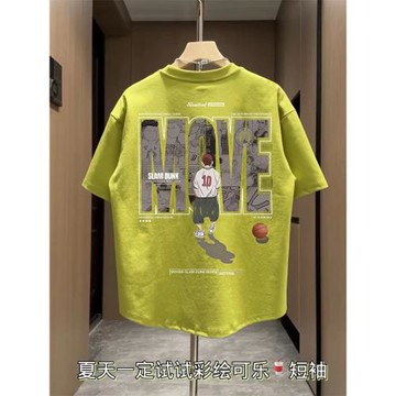 美式英文個性印花純棉燕尾美式潮牌網紅新款ins男女短袖T恤2025年