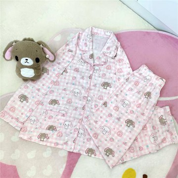 邱邱自制日系可愛夏季新款冰絲清涼軟妹小兔子長袖長褲睡衣套裝