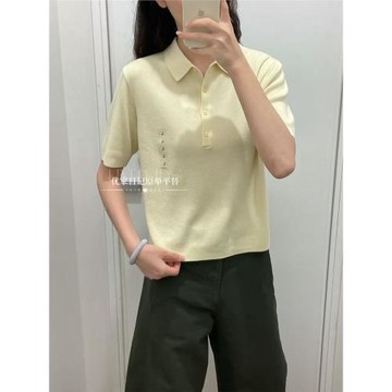 莫代爾棉混紡POLO領針織衫短袖T恤毛衣polo衫女476256