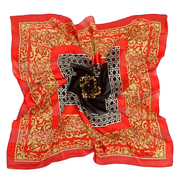 Dior迪奧歐風圖騰印花方型絲巾90cm(紅色)179011-2｜GoBrand購名牌