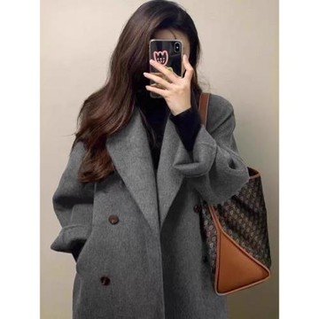 灰色高級感雙面羊絨大衣女2025秋冬季新款羽絨服內膽羊毛呢子外套