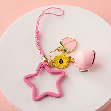 桃心鈴鐺簡約手繩鑰匙扣掛件創意個性汽車鏈男女可愛鎖匙圈環掛飾