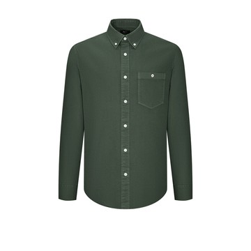 簡約口袋款素面長袖休閒襯衫/灰綠色 | 5612097848