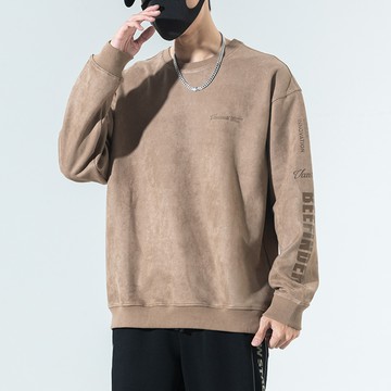 麂皮絨微彈力大學T / 保暖加厚加絨 / 寬鬆OVERSIZE / 麂皮 淘金 - 休閒長袖上衣【QTJBYML320】